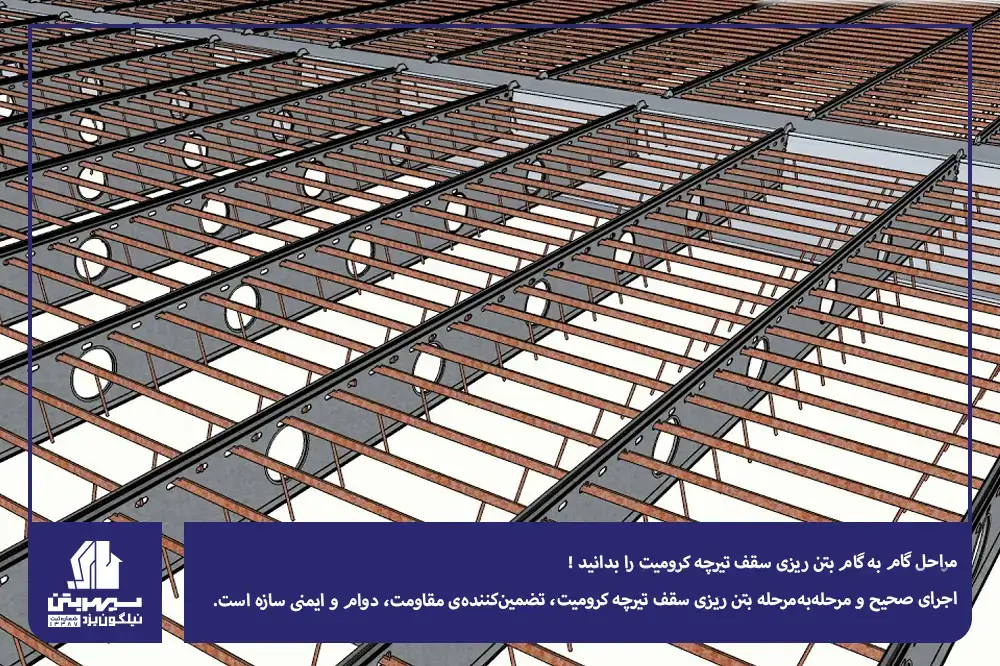 نصب جوستهای کرومیت بر روی قالب بتن در مرحله ساخت سقف